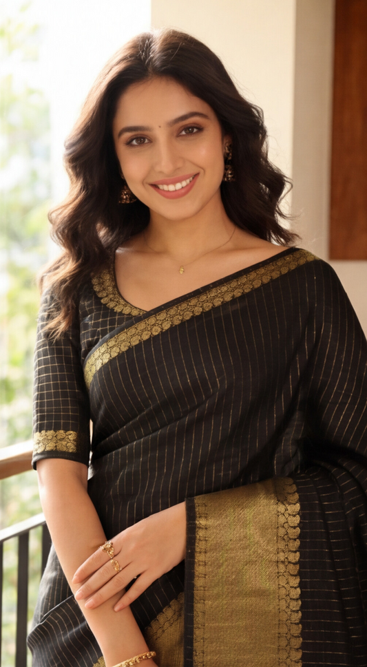Banarasi Soft Silk Saree - Black