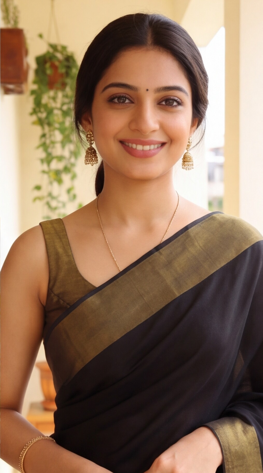 Khadhi Cotton Saree - Black