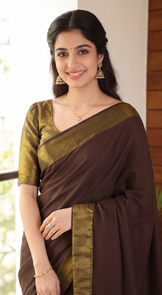 Khadhi Cotton Saree - Brown