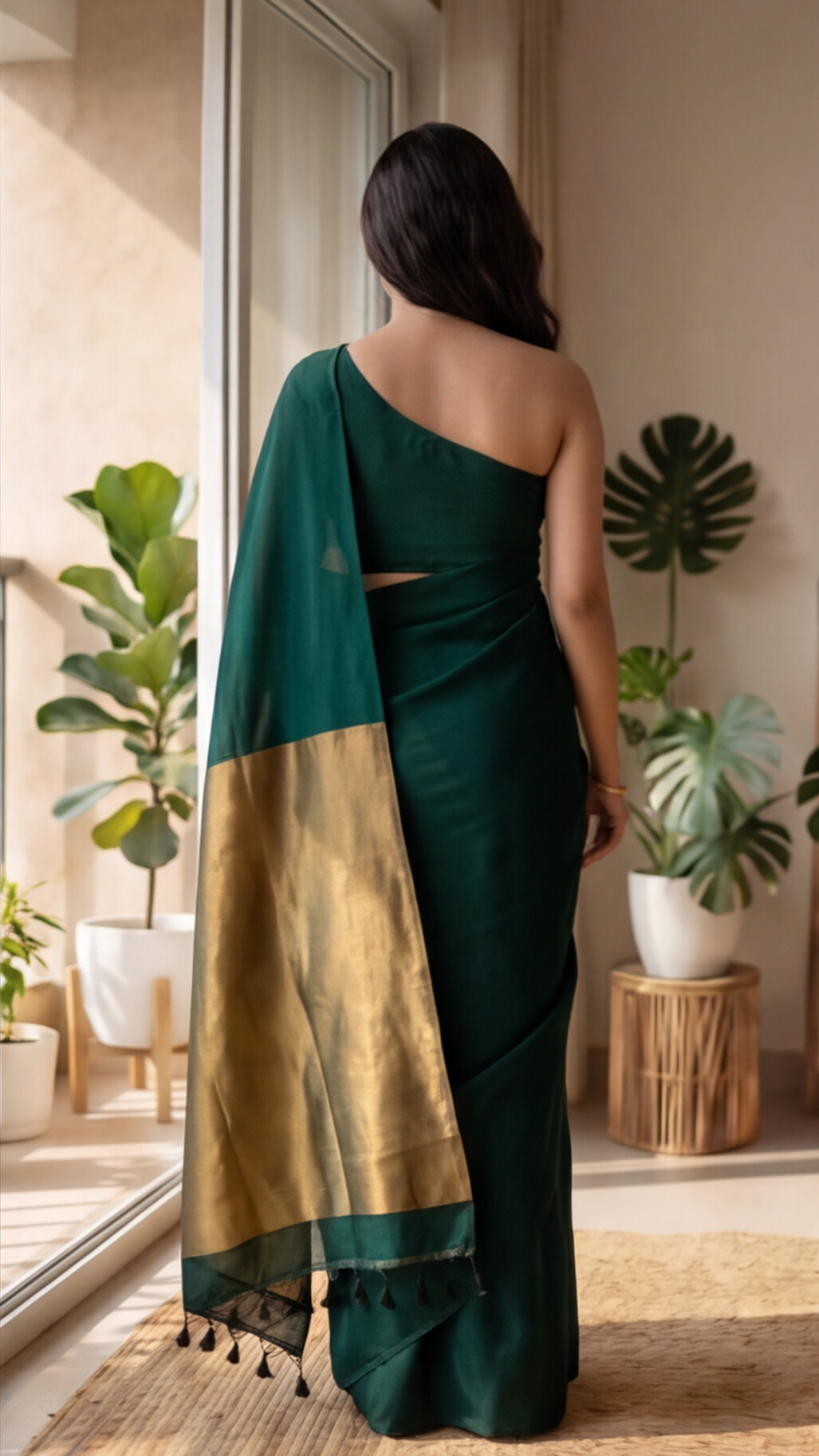 Khadi Cotton Saree - Green - KCEQ004