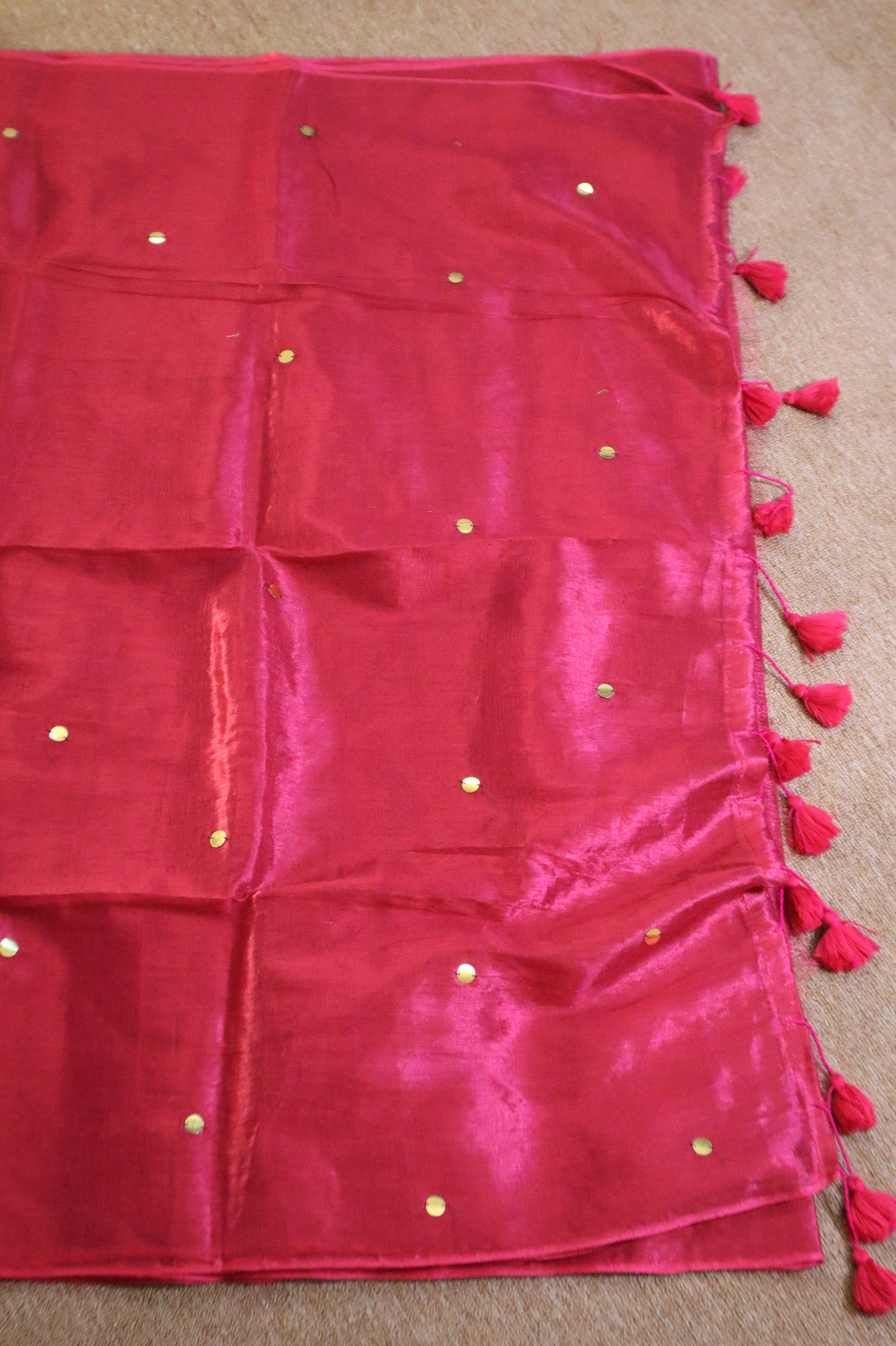 Khadi Tissue Saree - Rani Pink
