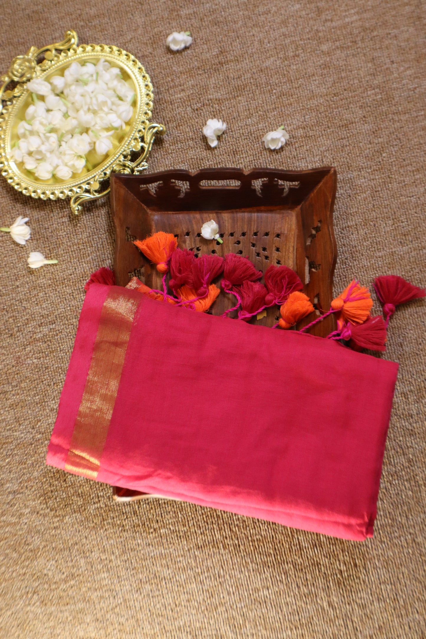 Mul Mul Cotton Saree - Pink and Orange