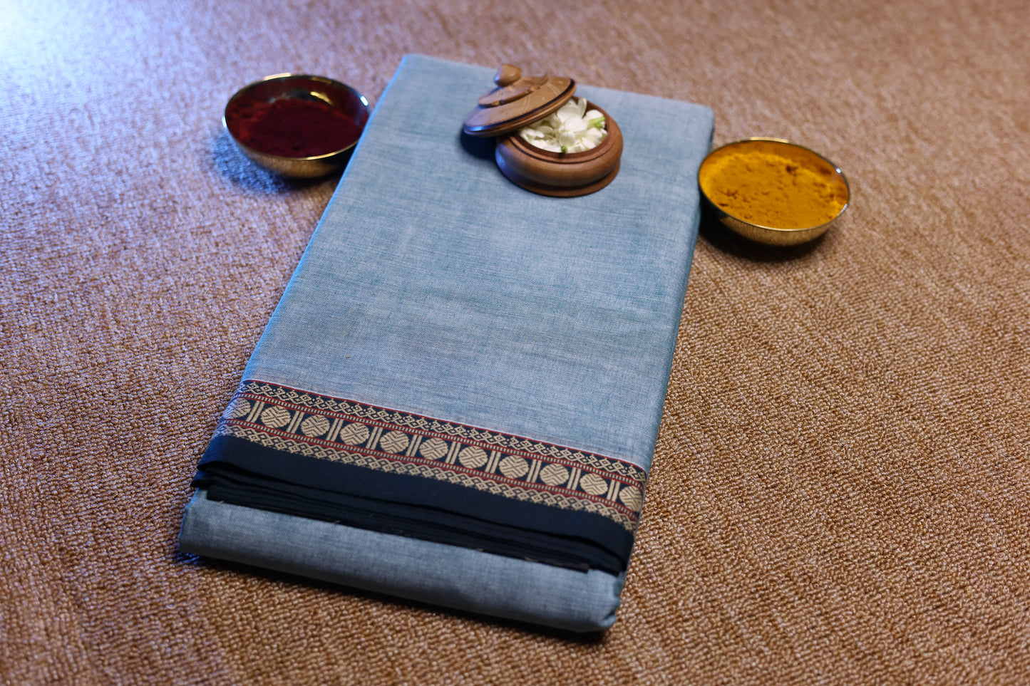 Narayanpet Saree - Blue with Navy Blue Border