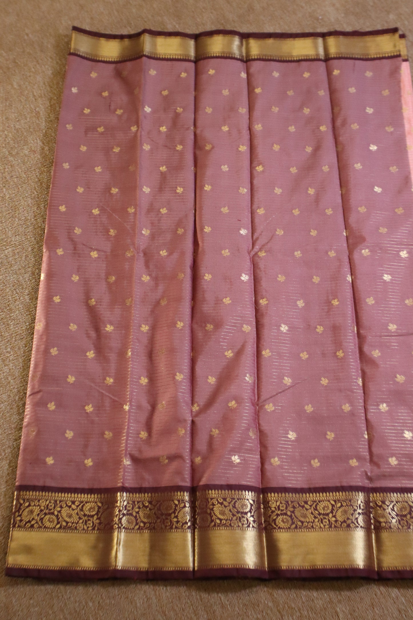 Semi Gadwal Saree - Pink with Maroon Border
