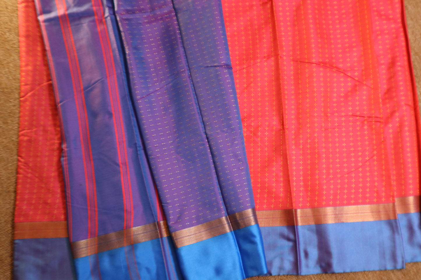 Soft Silk Saree - Orange with Blue