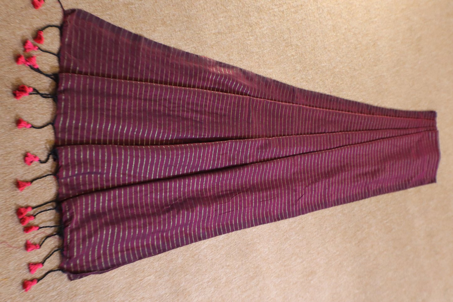 Khadhi Stripes Cotton Saree - Maroon