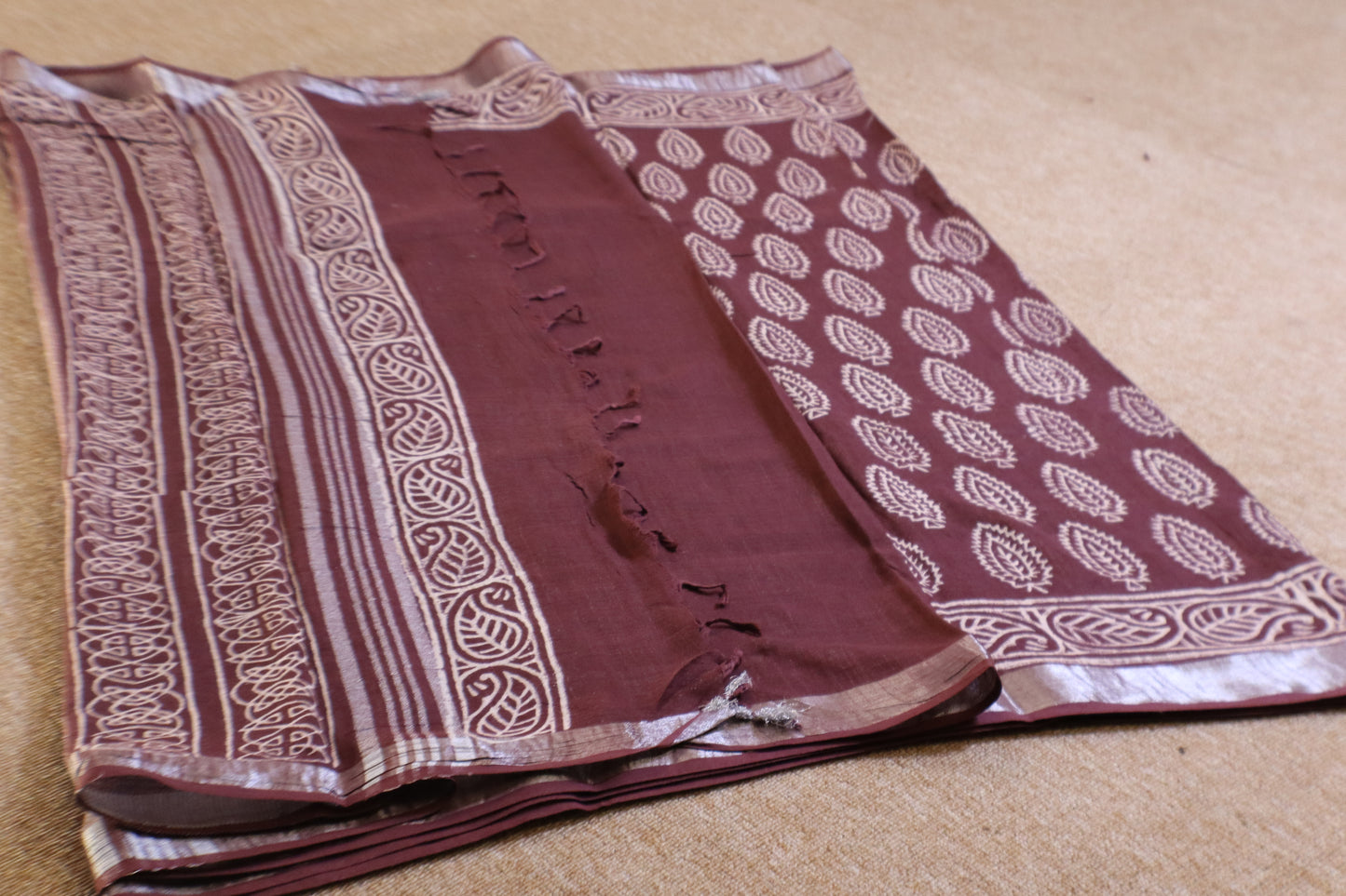 Linen Cotton Saree - Maroon