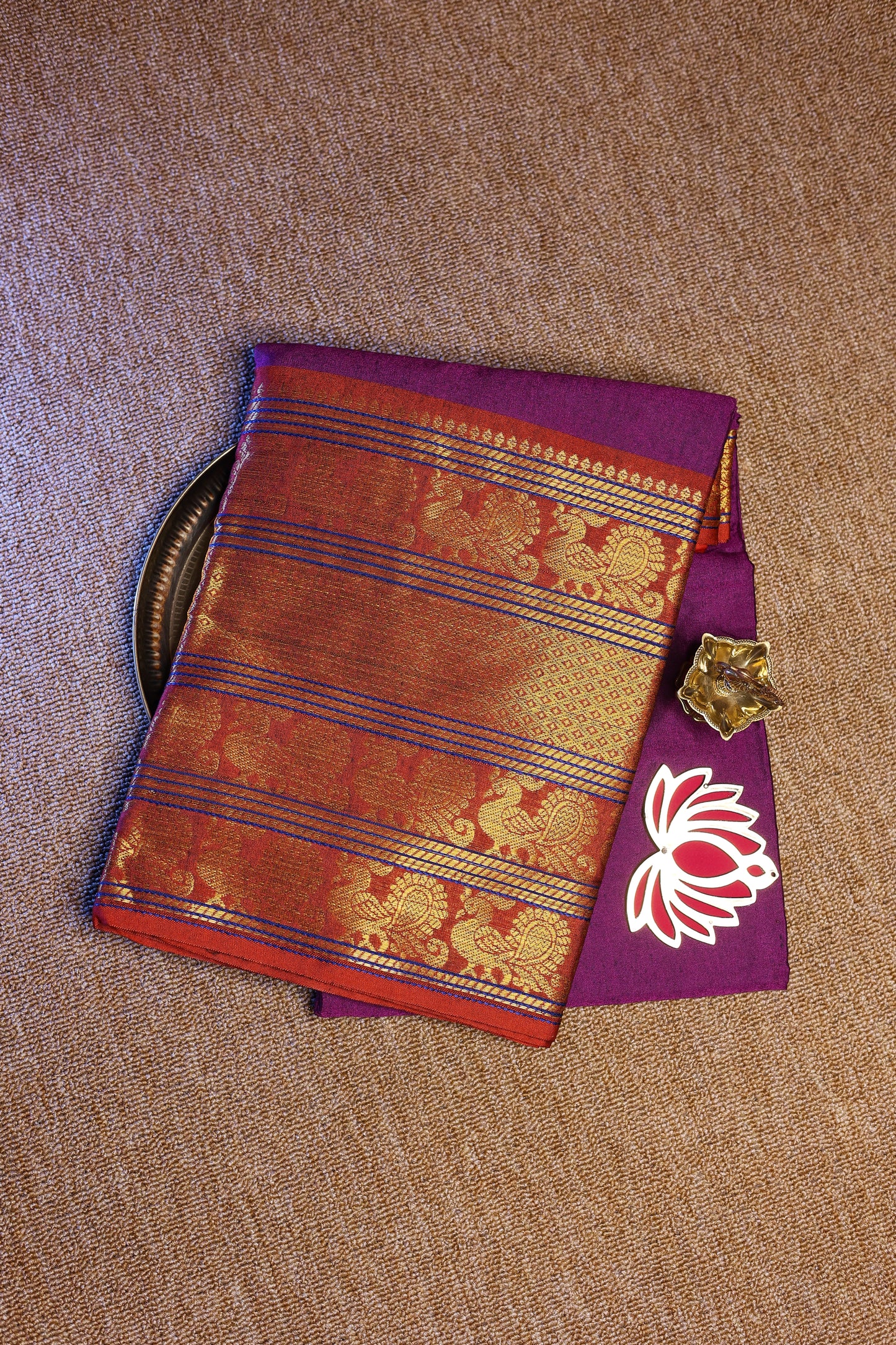 Narayanpet - Purple with Red Long Border Saree