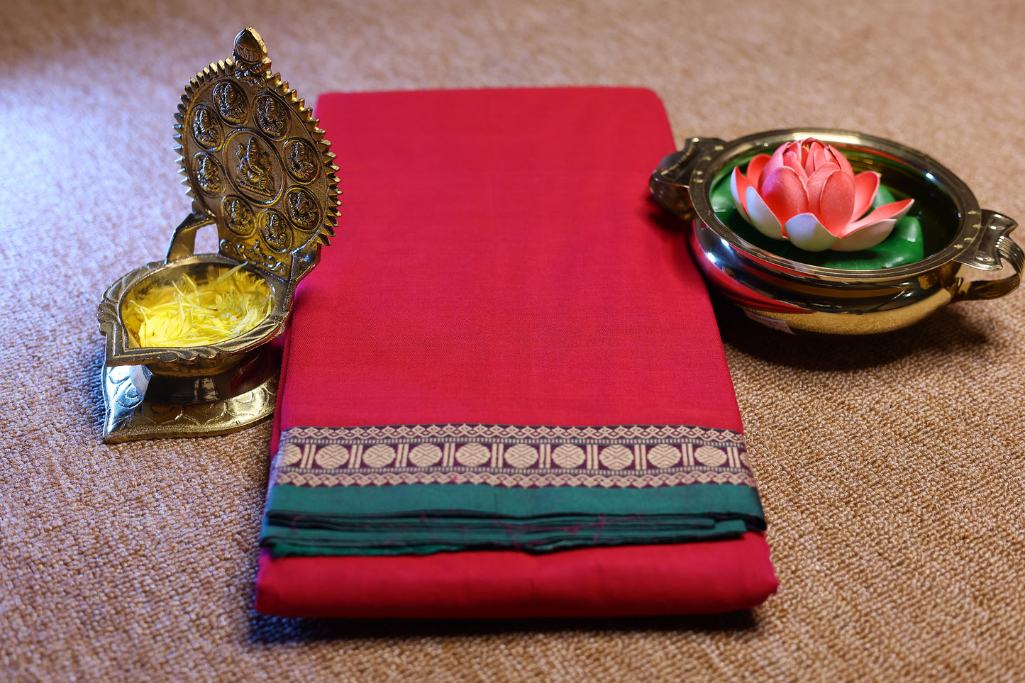 Narayanpet Saree - Rani Pink with Green Border - NPEQ016
