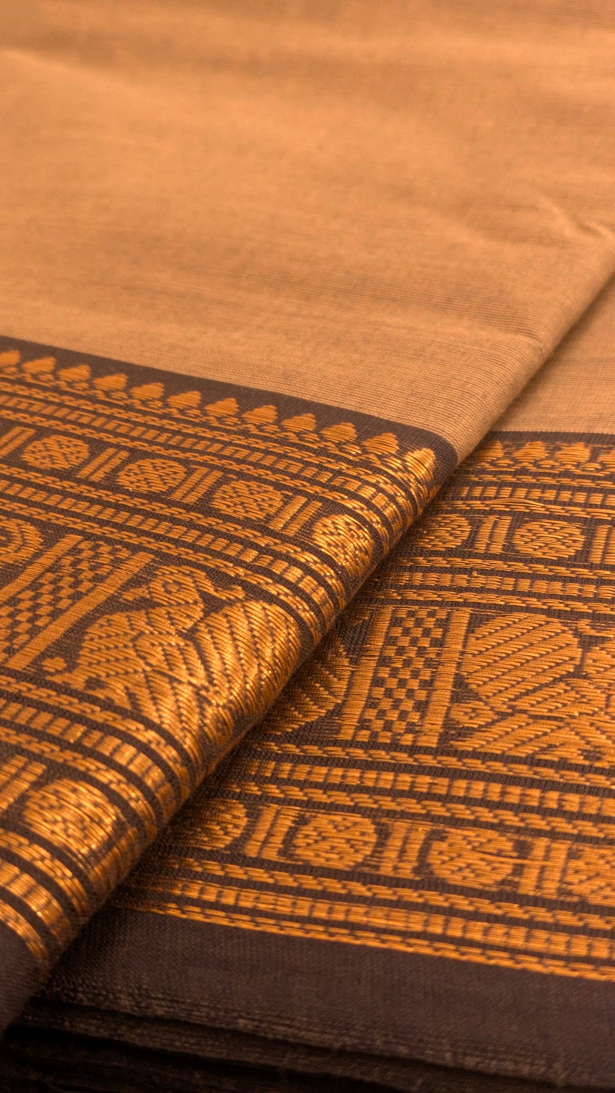 Traditional Kanchi Cotton - Steel Grey with Deep Navy Blue - TKCEQ010