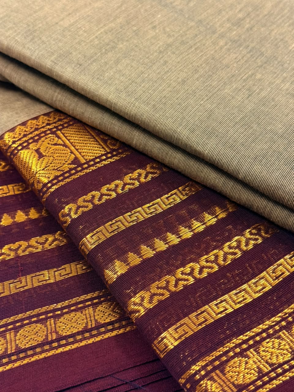 Traditional Kanchi Cotton - Elegant Grey with Rich Maroon & Gold - TKCEQ015