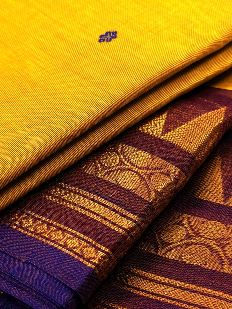Traditional Kanchi Cotton - Bright Yellow with Deep Violet Lavender - TKCEQ020