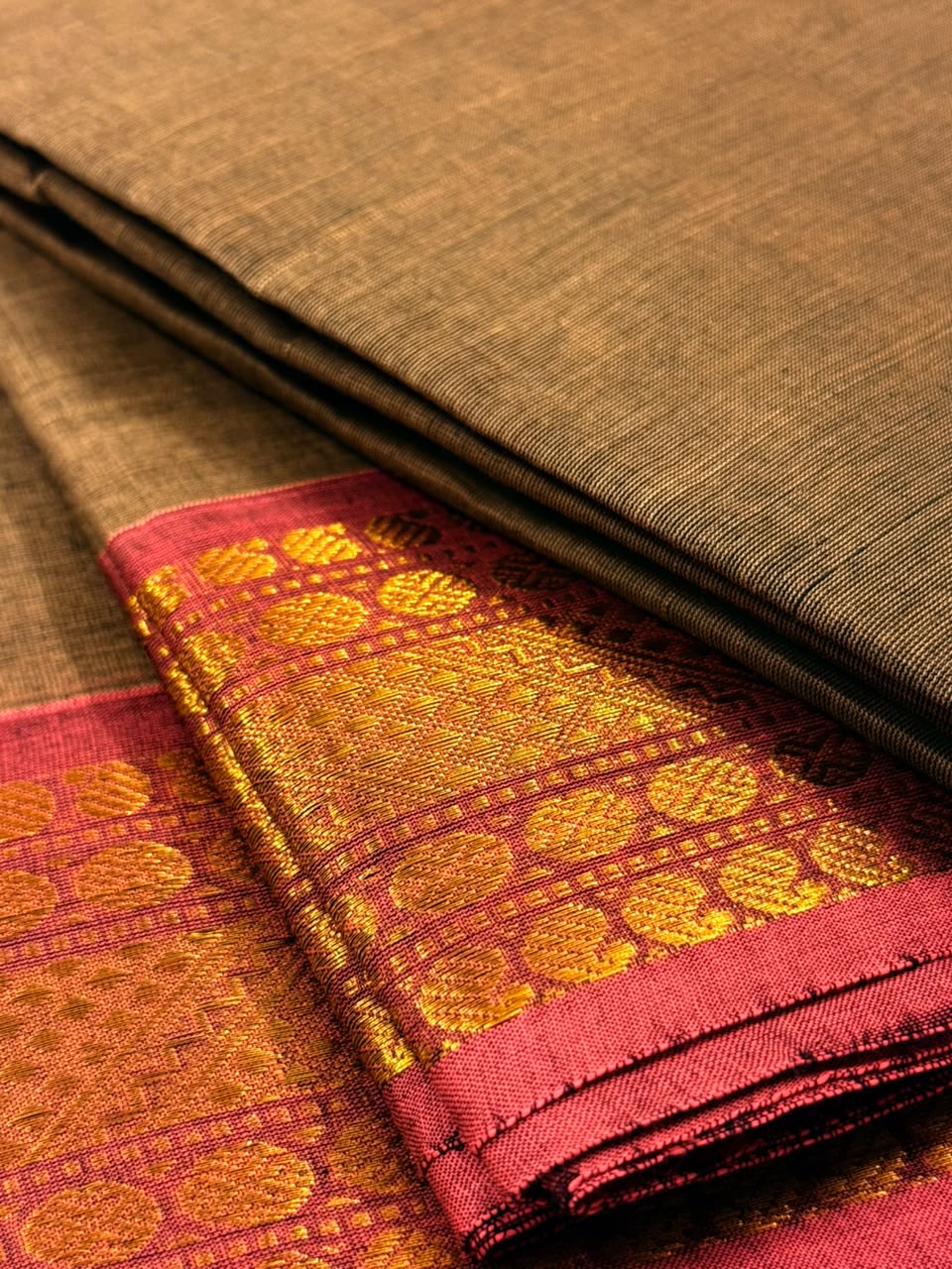 Traditional Kanchi Cotton - Steel Grey with Deep Pink - TKCEQ022