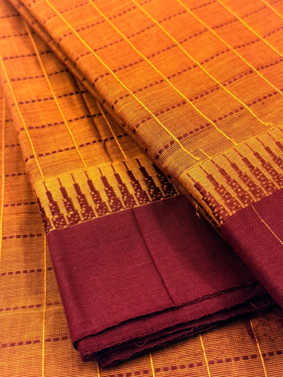 Traditional Kanchi Cotton - Mustard Brown with Deep Maroon - TKCEQ027
