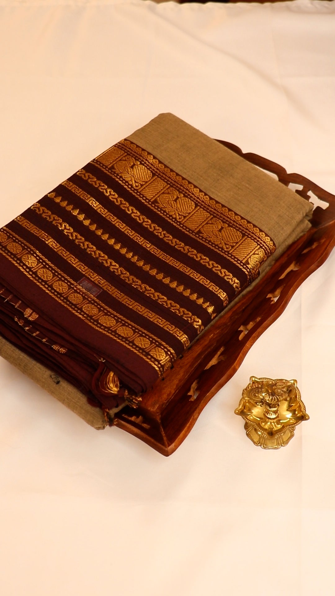 Traditional Kanchi Cotton -  Elegant Grey with Rich Maroon & Gold  - TKCEQ015