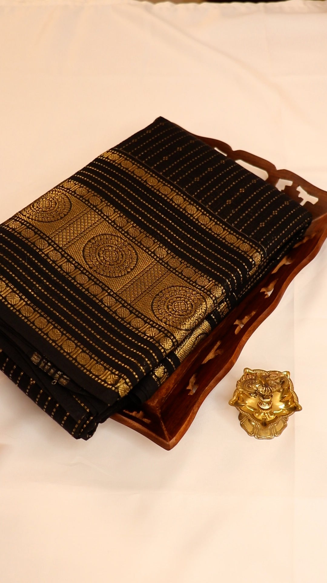 Traditional Kanchi Cotton - Jet Black with Luxurious Gold Zari Vaira Oosi - TKCEQ024