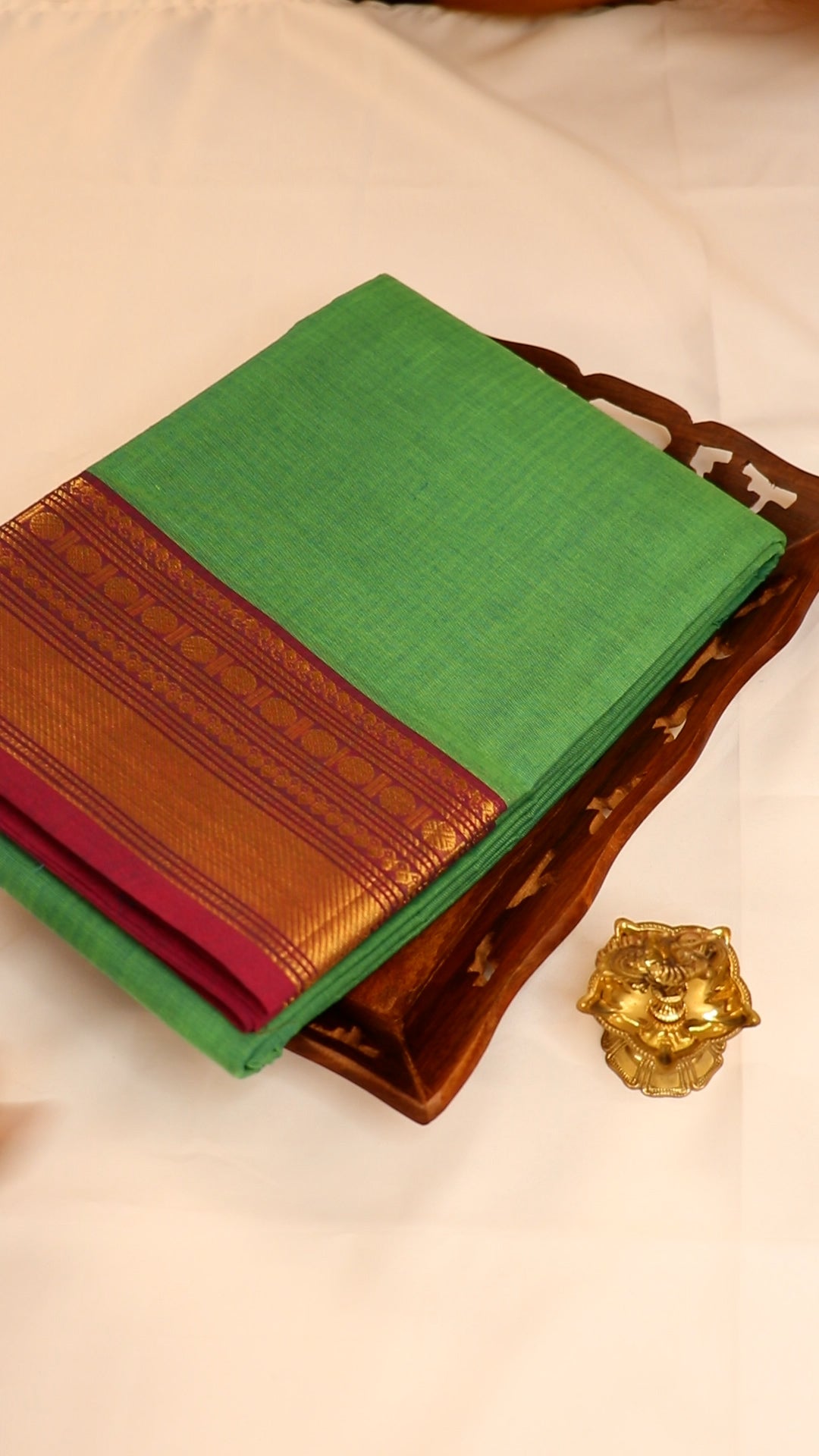 Traditional Kanchi Cotton - Neon Green with Magenta Pink & Gold Zari - TKCEQ042