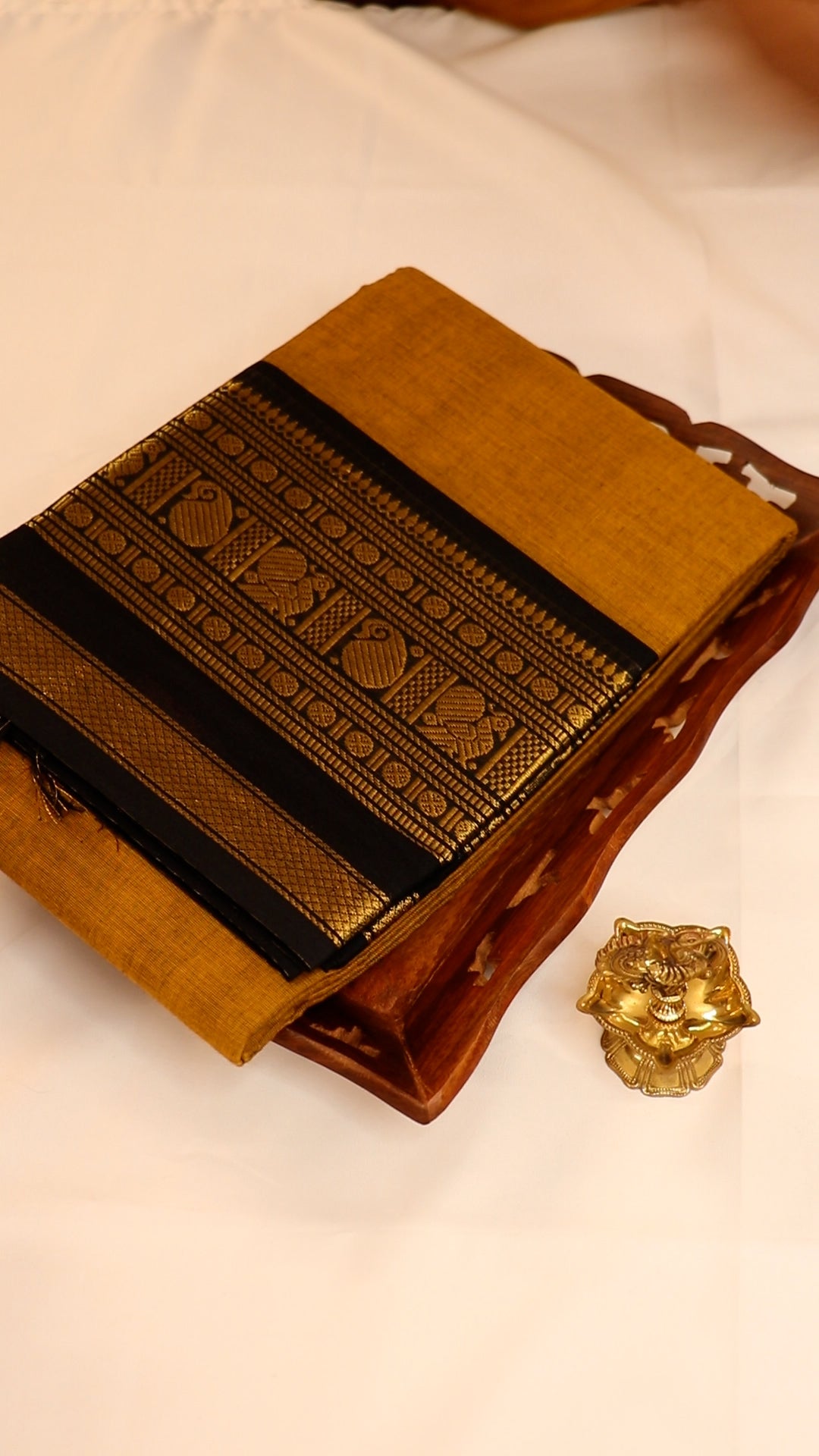 Traditional Kanchi Cotton - Bright Mustard Yellow with Black & Gold Zari - TKCEQ033