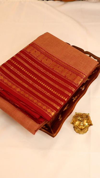 Traditional Kanchi Cotton - Golden Mustard with Deep Crimson Maroon - TKCEQ002
