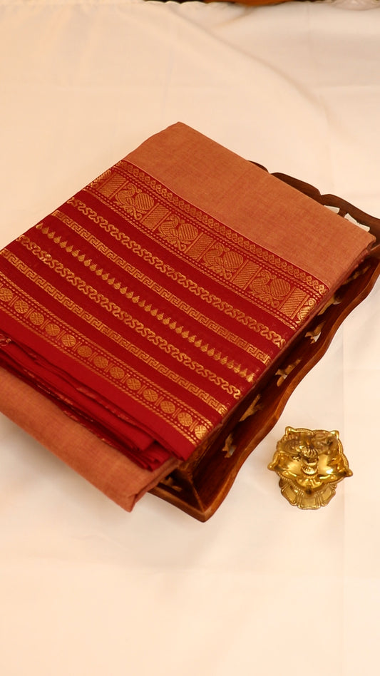 Traditional Kanchi Cotton - Golden Mustard with Deep Crimson Maroon - TKCEQ002