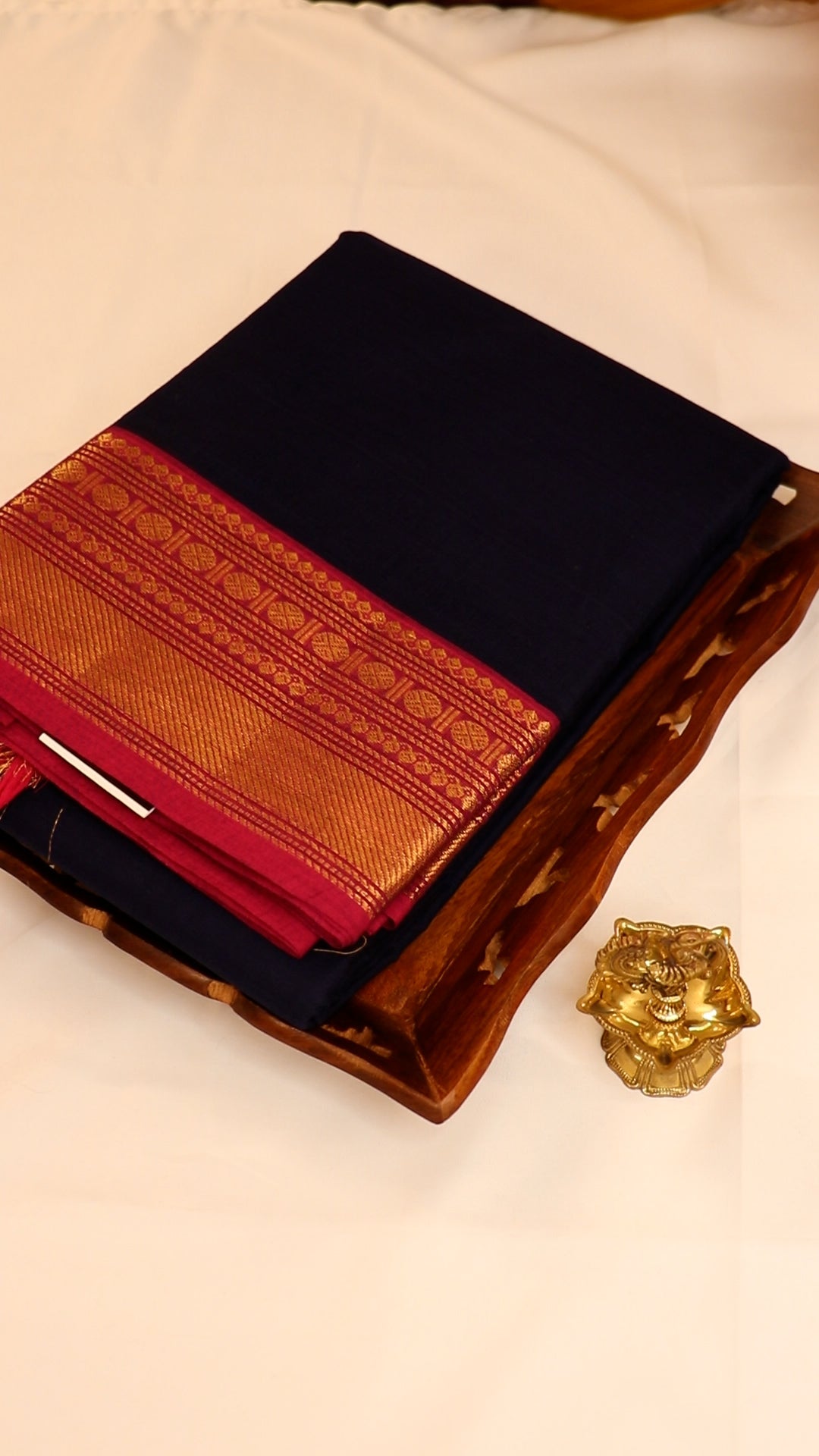 Traditional Kanchi Cotton -  Dark Blue with Bright Pink & Gold Zari  - TKCEQ049