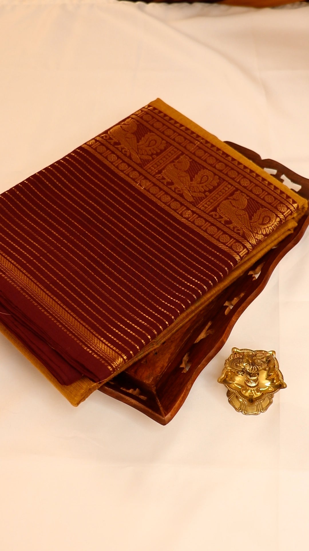 Traditional Kanchi Cotton - Warm Mustard Yellow with Deep Maroon & Gold Zari - TKCEQ045