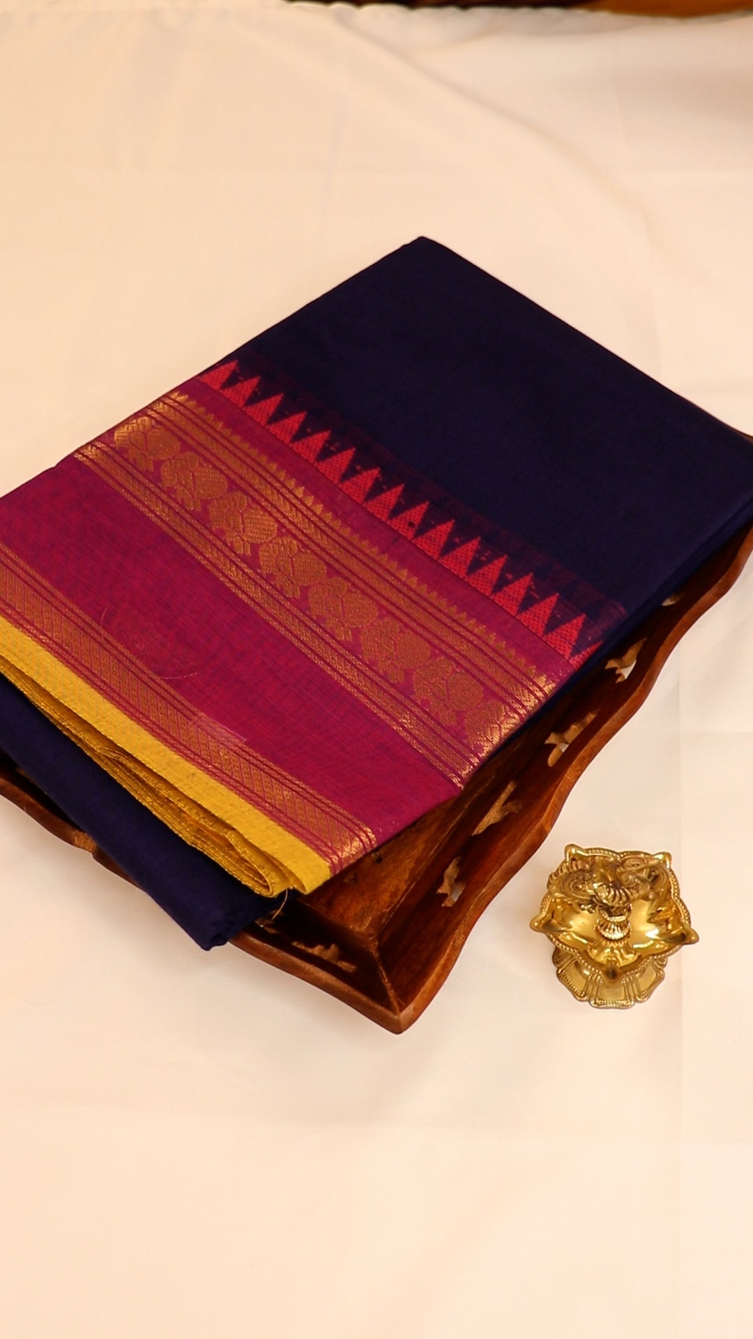 Traditional Kanchi Cotton -  Royal Blue with Rani Pink & Gold Zari  - TKCEQ034