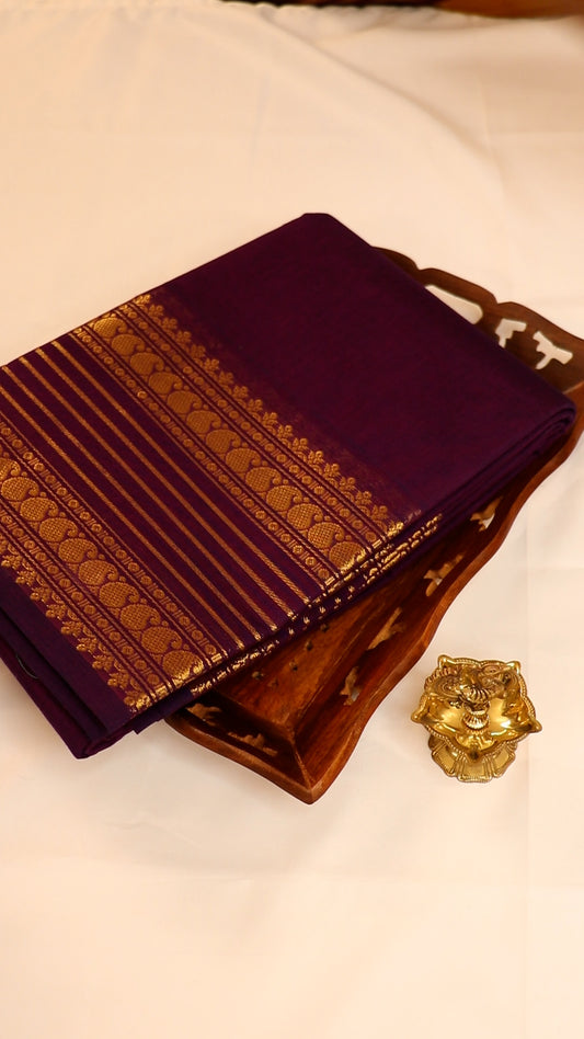 Traditional Kanchi Cotton -  Royal Purple with Gold Zari  - TKCEQ036
