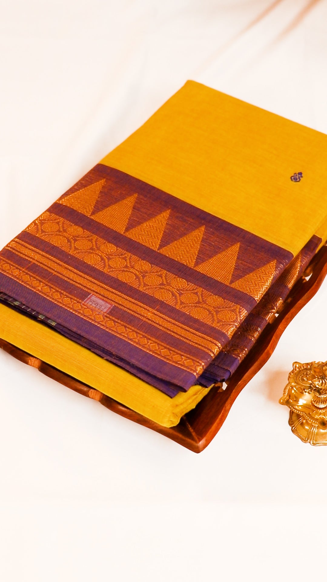 Traditional Kanchi Cotton - Bright Yellow with Deep Violet Lavender - TKCEQ020
