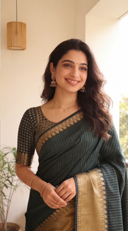 Banarasi Soft Silk Saree - Green