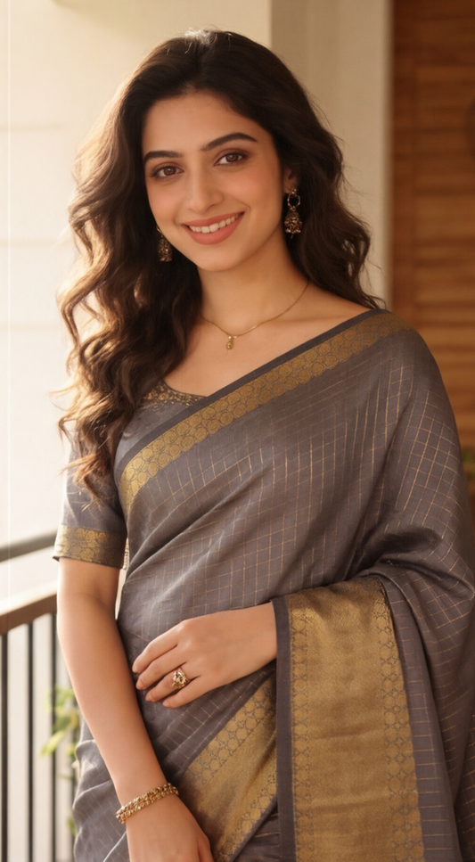 Banarasi Soft Silk Saree - Grey