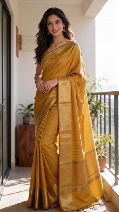 Banarasi Soft Silk Saree - Mustard Yellow