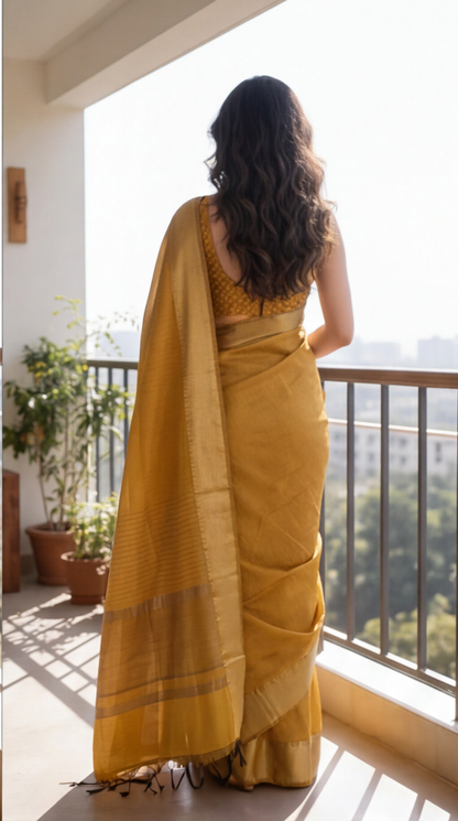 Banarasi Soft Silk Saree - Mustard Yellow