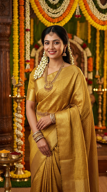 Banarasi Soft Silk Saree - Mustard Yellow