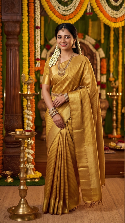 Banarasi Soft Silk Saree - Mustard Yellow