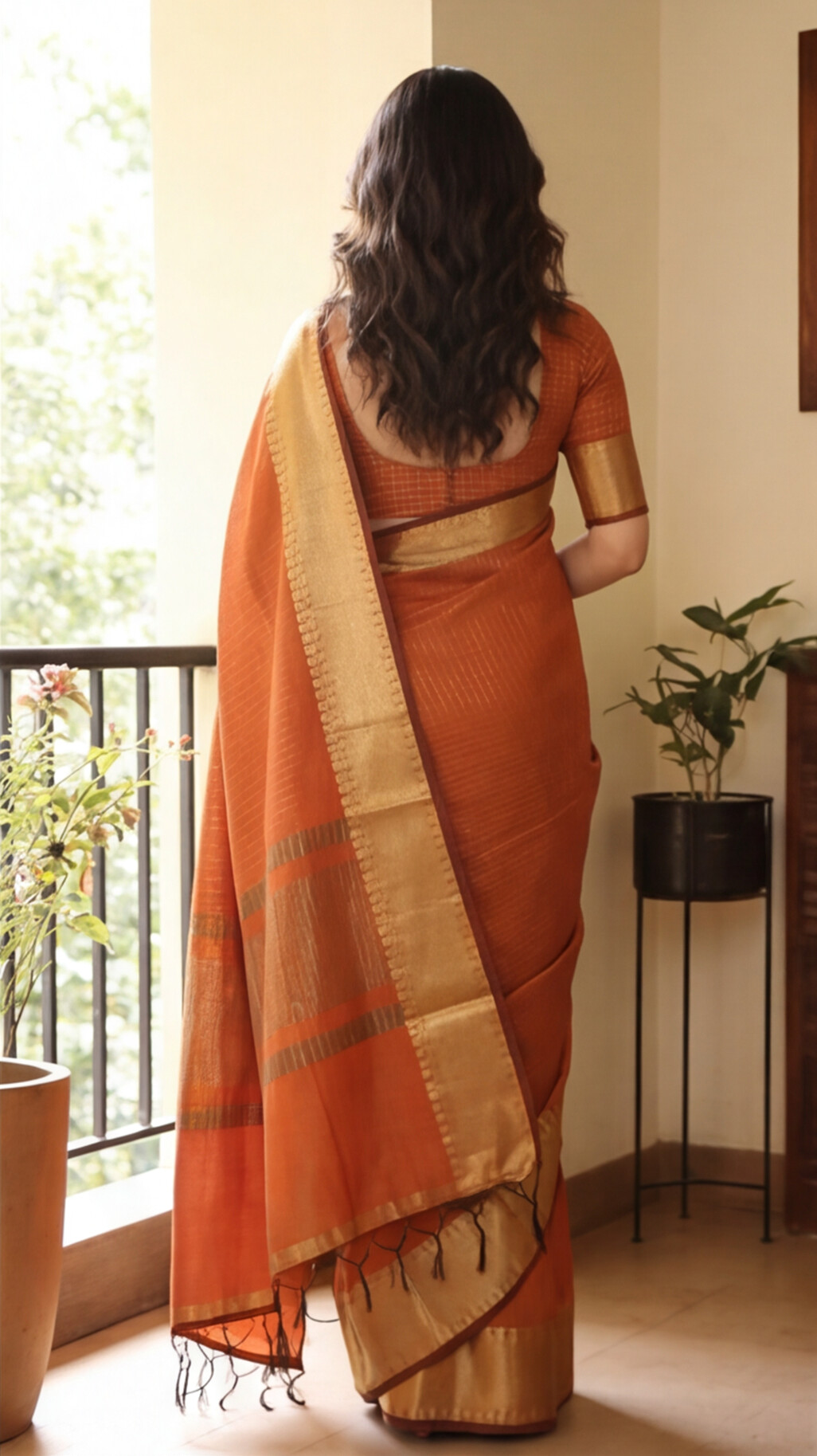 Banarasi Soft Silk Saree - Rust Orange