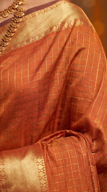 Banarasi Soft Silk Saree - Rust Orange