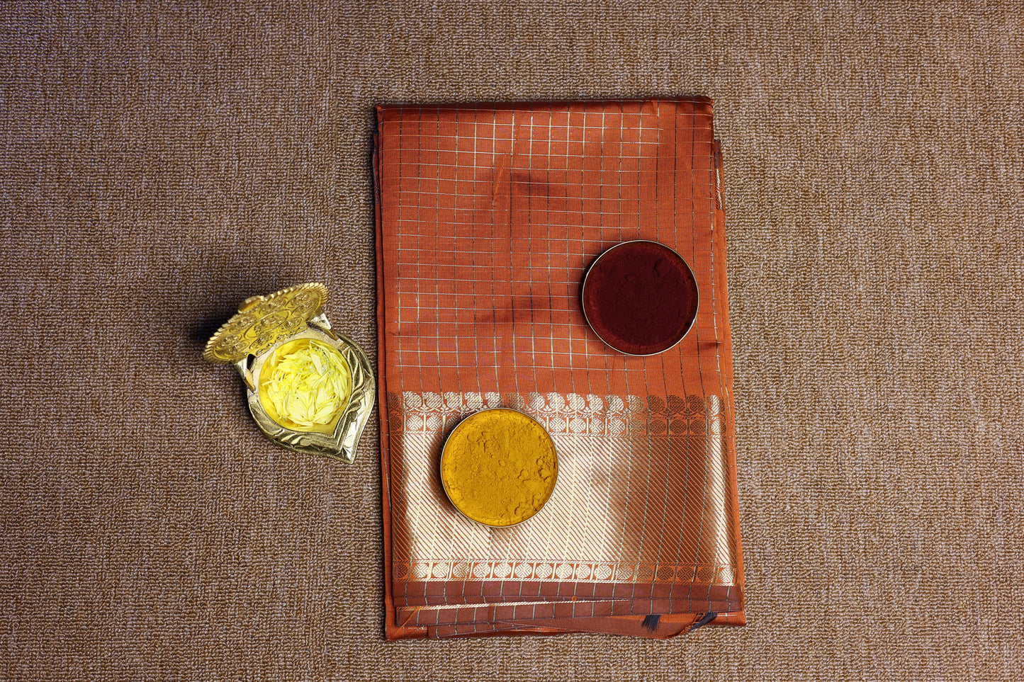 Banarasi Soft Silk Saree - Rust Orange