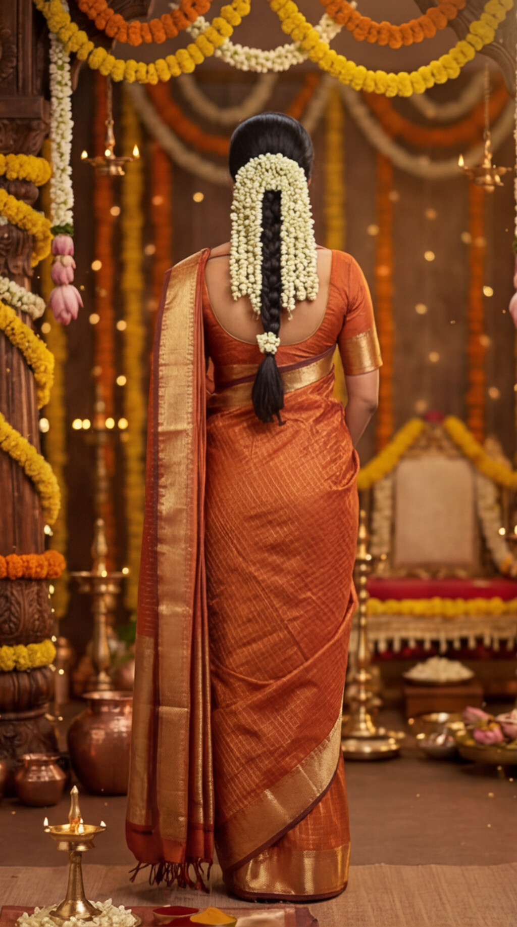 Banarasi Soft Silk Saree - Rust Orange
