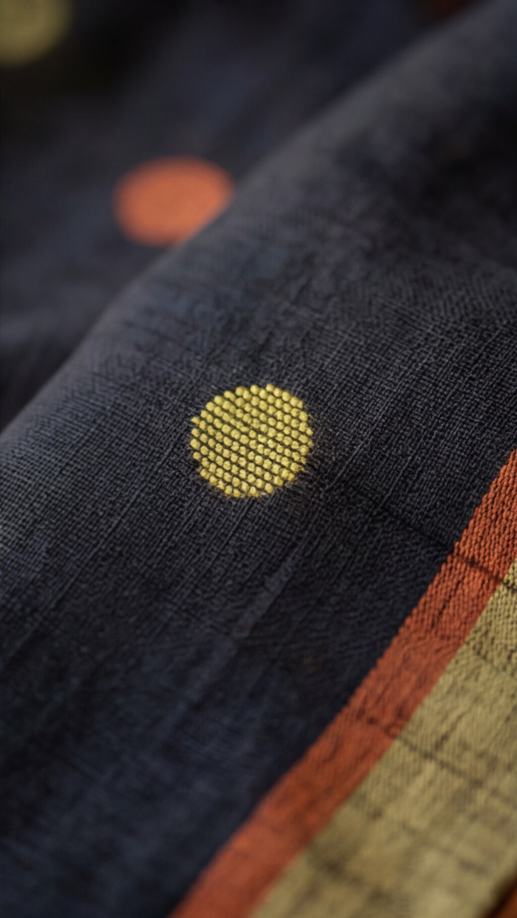 Khadi Balls Saree - Black with Orange