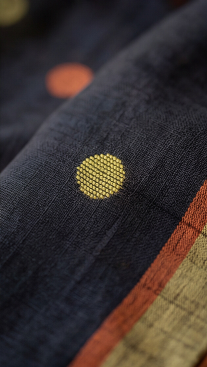 Khadi Balls Saree - Black with Orange