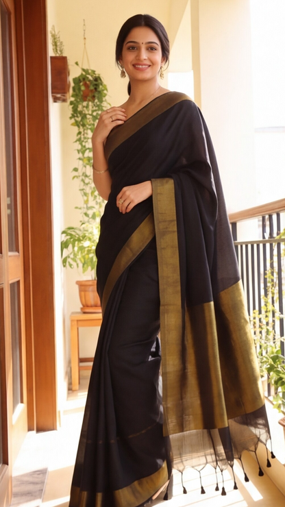 Khadhi Cotton Saree - Black