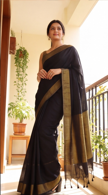 Khadhi Cotton Saree - Black