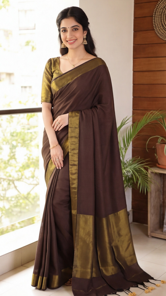 Khadhi Cotton Saree - Brown