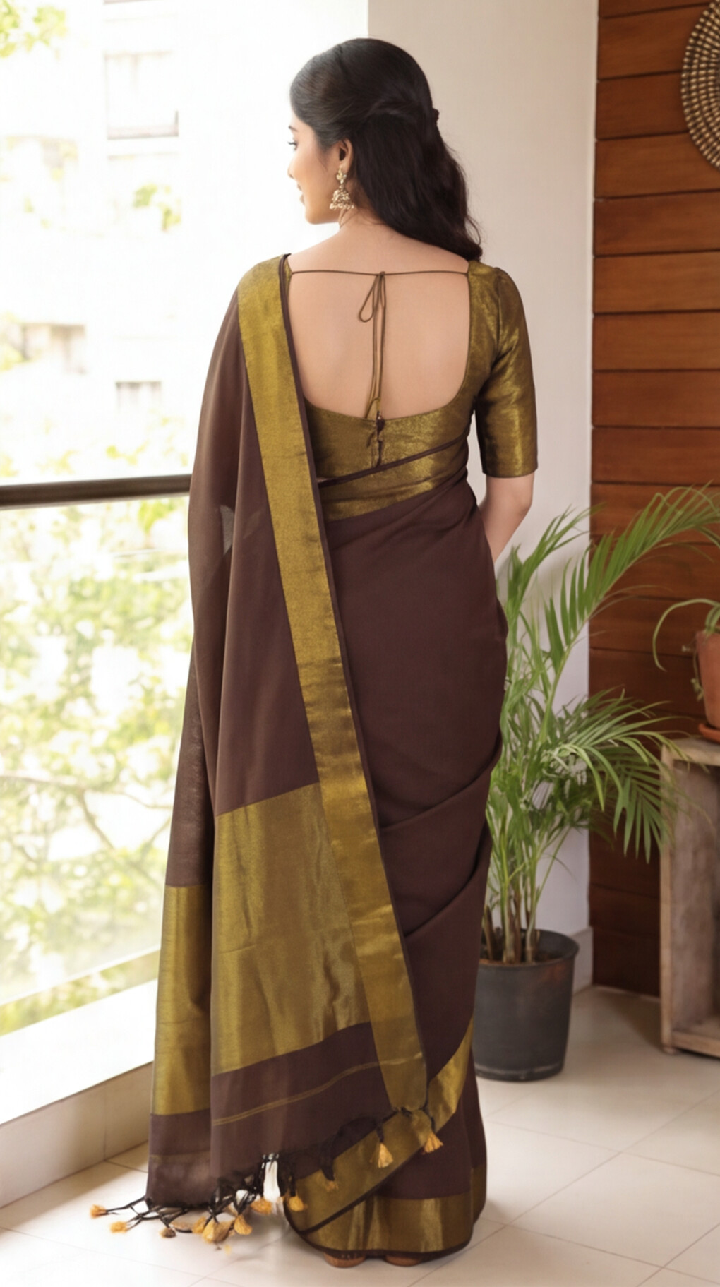 Khadhi Cotton Saree - Brown