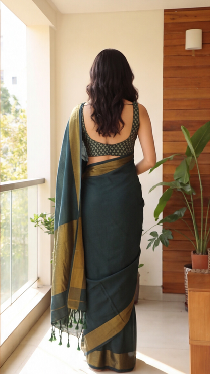 Khadhi Cotton Saree - Green