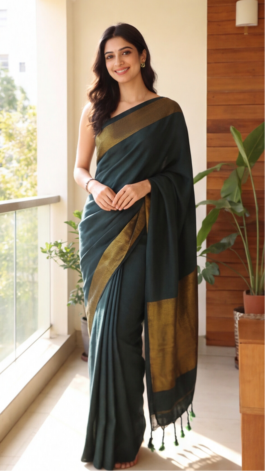 Khadhi Cotton Saree - Green