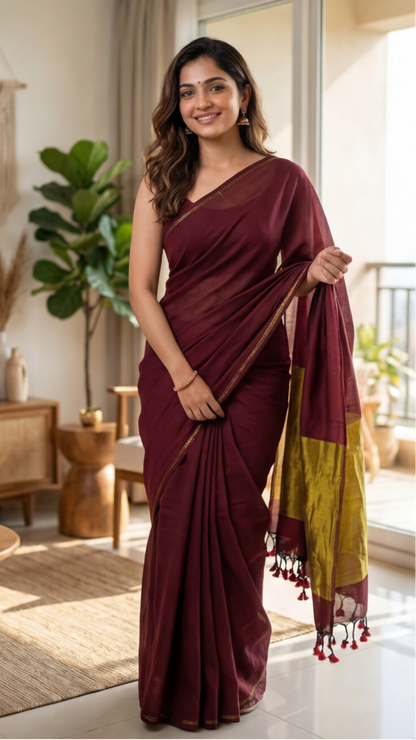 Khadhi Cotton Saree - Maroon