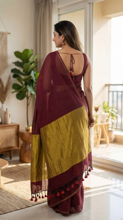 Khadhi Cotton Saree - Maroon
