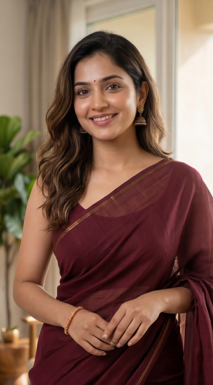Khadhi Cotton Saree - Maroon